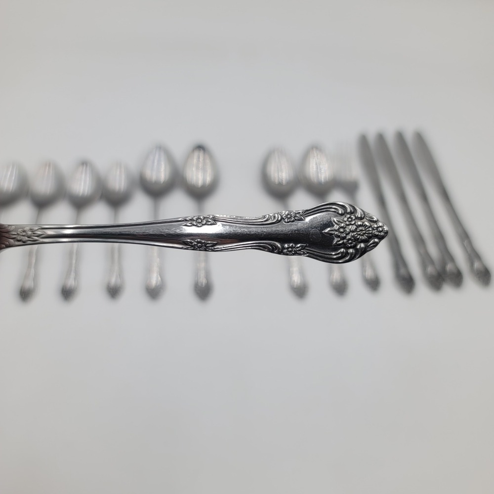 14pc Stanley Roberts Dream Rose Stainless Flatware Set Spoons Fork‎ Knives Korea